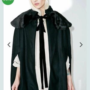 HP!!! For Love and Lemons Black Faux FUR and VELVET CAPE Jacket Coat